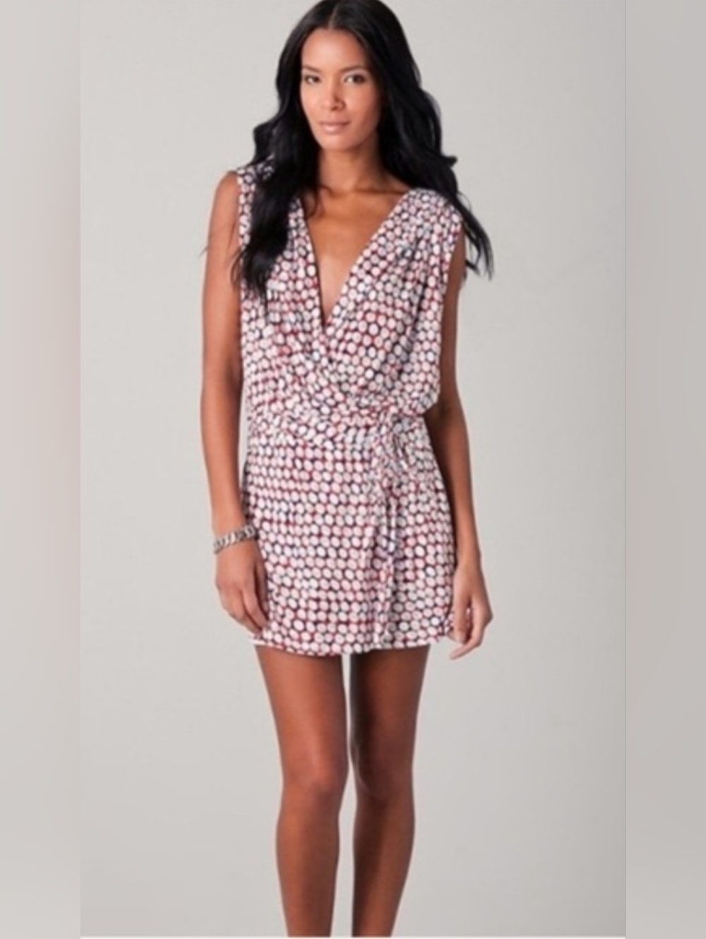 Diane Von Furstenberg DVF Wrap Denisha Silk Jersey Beach Hooded Summer Romper M